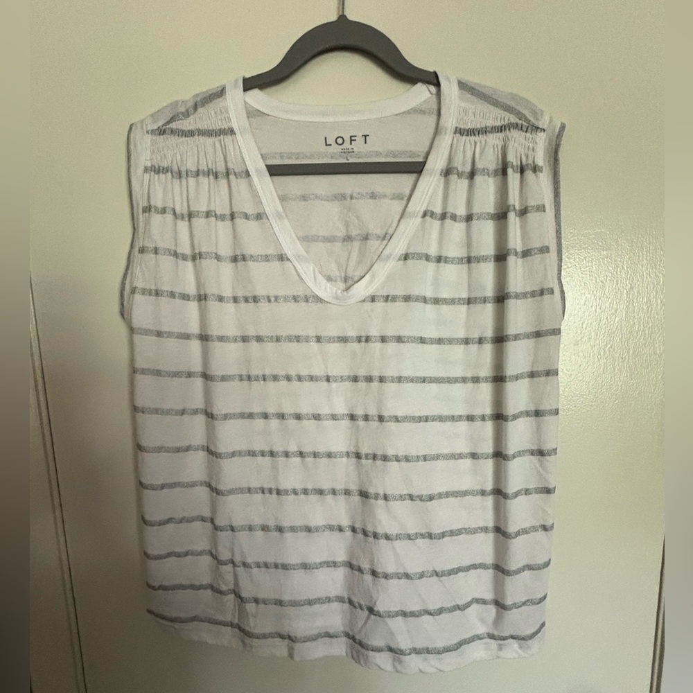Loft White Striped Sleeveless Top